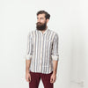 Linen Western Shirt in Beige/Blue