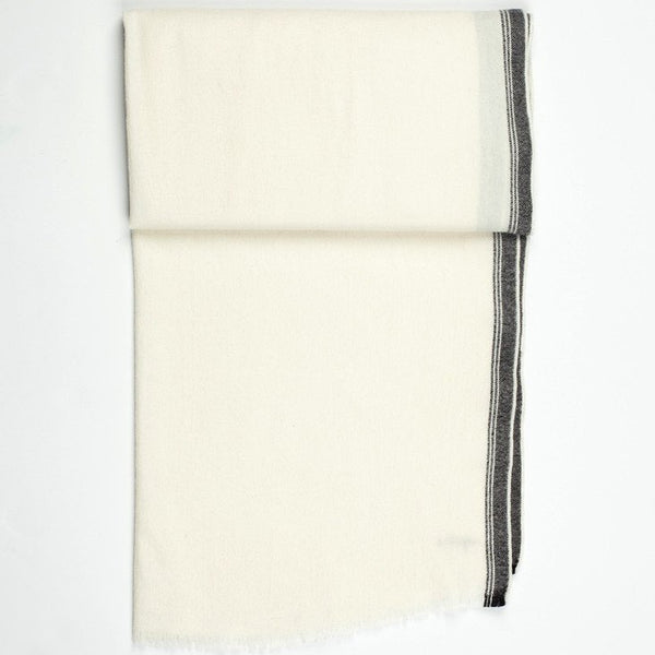 Edged Wool Scarf in Off White